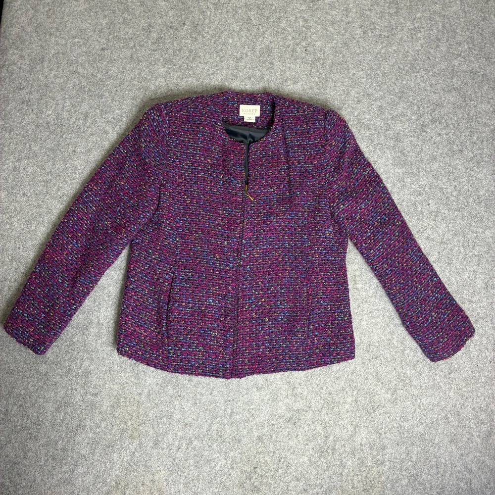 Vintage Koret Women's Petites Size 6 6P Purple Multi Color Tweed Zip Up Jacket